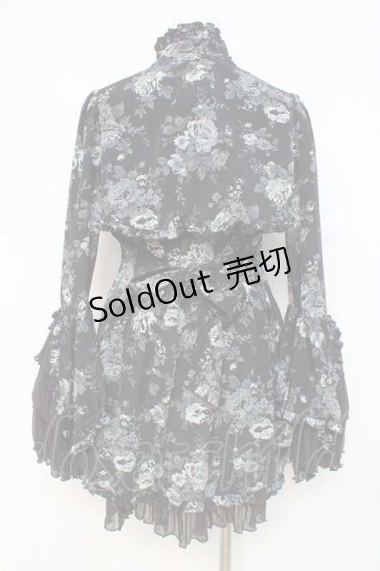 画像3: MARBLE / 姫袖ボレロ付き配色切り替えデコラティブワンピース  グレーバラ柄ワンピース×黒ボレロ Y-26-02-27-166-GO-OP-IG-ZY (3)