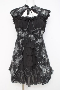 画像4: MARBLE / 姫袖ボレロ付き配色切り替えデコラティブワンピース  グレーバラ柄ワンピース×黒ボレロ Y-26-02-27-166-GO-OP-IG-ZY