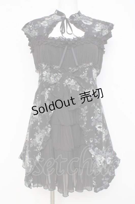 画像4: MARBLE / 姫袖ボレロ付き配色切り替えデコラティブワンピース  グレーバラ柄ワンピース×黒ボレロ Y-26-02-27-166-GO-OP-IG-ZY (4)
