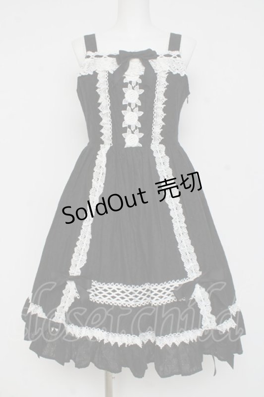 画像1: BABY, THE STARS SHINE BRIGHT / はわせ Floralジャンパースカート＆ミニリボンクリップセット  クロ Y-26-02-27-175-BA-OP-IG-ZY (1)