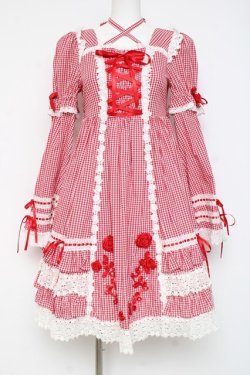 画像1: BABY, THE STARS SHINE BRIGHT / ギンガムチェック巻きバラドールワンピースセット  えんじ Y-26-02-27-178-BA-OP-IG-ZY