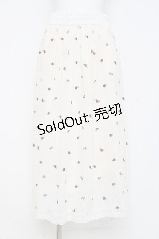 画像1: axes femme / ミニローズ刺繍ロングスカート F 白 Y-26-02-27-190-AX-SK-SZ-ZI (1)