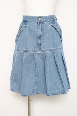 画像1: axes femme / リボン×プリーツデニムスカート  サックス Y-26-02-27-199-AX-SK-SZ-ZY