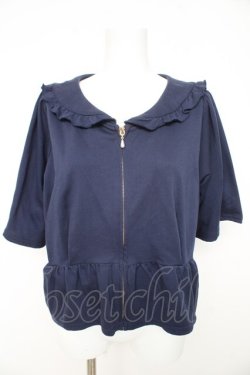 画像1: axes femme / フリル襟フレアジップパーカー F 紺 Y-26-02-27-033-AX-TO-SZ-ZY