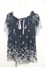 画像1: axes femme / アネモネ柄パイピングブラウス M 紺 Y-26-02-27-034-AX-BL-SZ-ZI (1)
