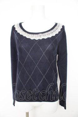 画像1: axes femme / アーガイル柄ニットプルオーバー  紺 Y-26-02-27-037-AX-TO-SZ-ZY