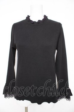 画像1: axes femme / 袖レース配色メローフリルプルオーバー  黒 Y-26-02-27-042-AX-TO-SZ-ZY