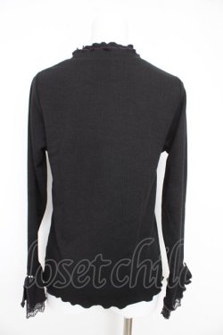 画像2: axes femme / 袖レース配色メローフリルプルオーバー  黒 Y-26-02-27-042-AX-TO-SZ-ZY