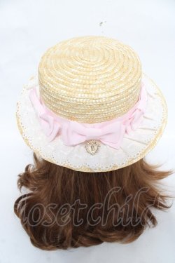 画像1: BABY, THE STARS SHINE BRIGHT / くみゃちゃんレース＆リボンのカンカン帽  ナチュラル×ピンク Y-26-03-01-075-BA-AC-IG-ZY