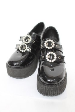 画像1: Bubbles / ダブルバックル厚底シューズ 23.5~24 黒 Y-26-03-01-121-CA-SH-SZ-ZY