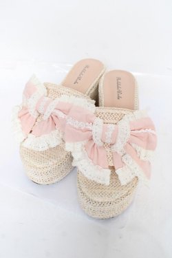 画像1: Hoshibako Works / お人形風シャンティクリームリボンウェッジソールサンダル L ピンク Y-26-03-01-124-LO-SH-SZ-ZY