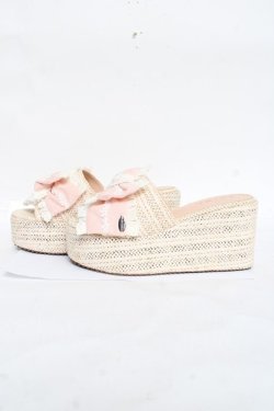 画像2: Hoshibako Works / お人形風シャンティクリームリボンウェッジソールサンダル L ピンク Y-26-03-01-124-LO-SH-SZ-ZY