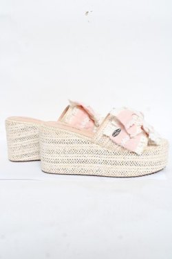 画像4: Hoshibako Works / お人形風シャンティクリームリボンウェッジソールサンダル L ピンク Y-26-03-01-124-LO-SH-SZ-ZY