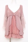 axes femme / 袖レーシーフェミニンブラウス M 淡ピンク Y-26-03-01-147-AX-BL-SZ-ZY