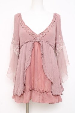 画像1: axes femme / 袖レーシーフェミニンブラウス M 淡ピンク Y-26-03-01-147-AX-BL-SZ-ZY