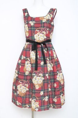画像1: Emily Temple cute / マーガレットタータンノースリーブワンピース  赤 Y-26-03-01-158-ET-OP-SZ-ZY