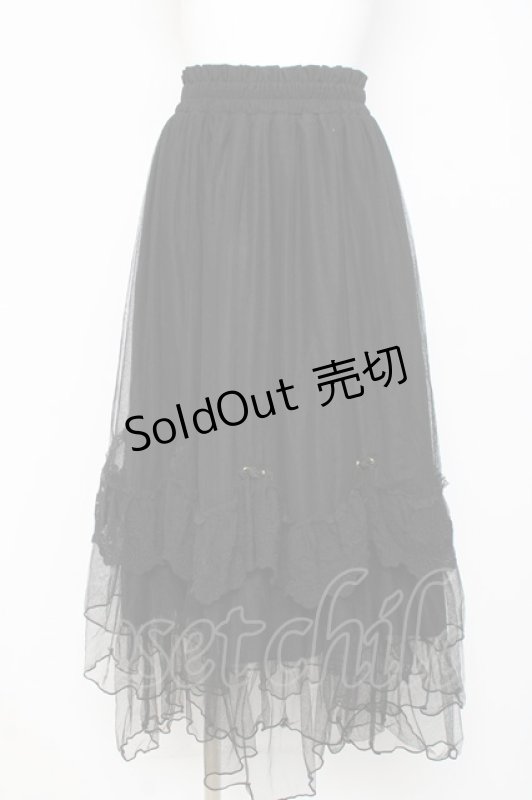 画像1: axes femme / ローズ付ドレープチュールスカート  黒 Y-26-03-01-172-AX-SK-SZ-ZY (1)