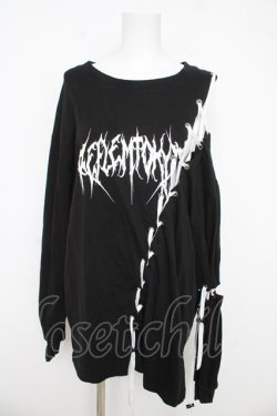 画像1: REFLEM / 編み上げ ロンT F ブラック Y-26-03-03-067-PU-TS-SZ-ZY