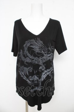 画像1: Ozz Croce / 龍プリントVネックトップス  黒 Y-26-03-03-077-OO-TO-SZ-ZY