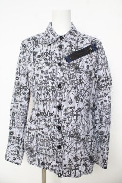 画像1: ALGONQUINS / 総柄ピンストライプブラウス F オフ/ブルー/ブラック Y-26-03-03-081-AL-BL-SZ-ZY