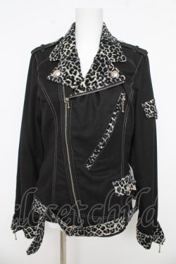 画像1: ALGONQUINS / レオパードライダースジャケット ユニセックス ブラック/グレー Y-26-03-03-092-AL-JA-SZ-ZY