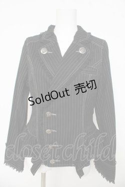 画像1: ALGONQUINS / ストライプフリルジャケット F ブラック Y-26-03-03-095-AL-JA-SZ-ZY