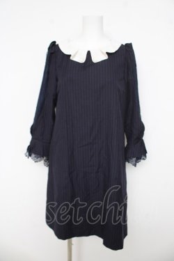 画像1: axes femme / パール使いストライプワンピース  紺 Y-26-03-03-106-AX-OP-SZ-ZY