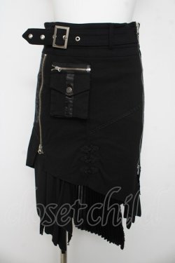 画像1: Ozz oneste / 菊プリントフロントZIPスカート  黒 Y-26-03-03-133-OO-SK-SZ-ZY