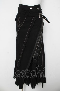 画像1: Ozz Croce / 龍刺繍切替ロングスカート  黒 Y-26-03-03-136-OO-SK-SZ-ZY