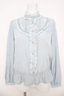 画像1: axes femme / ヨーク切替えフリルブラウス  サックス Y-26-03-03-025-AX-BL-SZ-ZY