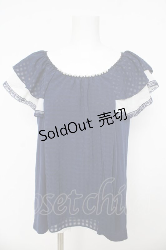 画像1: axes femme / パール付きトップス  紺 Y-26-03-03-029-AX-TO-SZ-ZS (1)