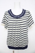 axes femme / バックレースアップボーダーTシャツ  紺 Y-26-03-03-031-AX-TO-SZ-ZY