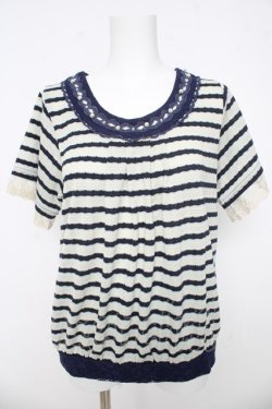 画像1: axes femme / バックレースアップボーダーTシャツ  紺 Y-26-03-03-031-AX-TO-SZ-ZY