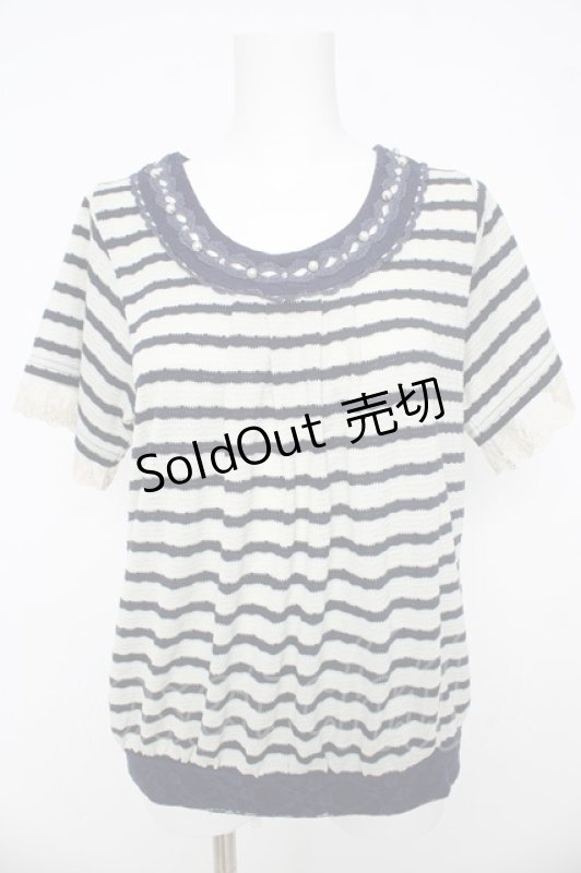 画像1: axes femme / バックレースアップボーダーTシャツ  紺 Y-26-03-03-031-AX-TO-SZ-ZS (1)