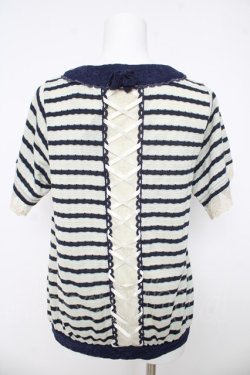 画像2: axes femme / バックレースアップボーダーTシャツ  紺 Y-26-03-03-031-AX-TO-SZ-ZY