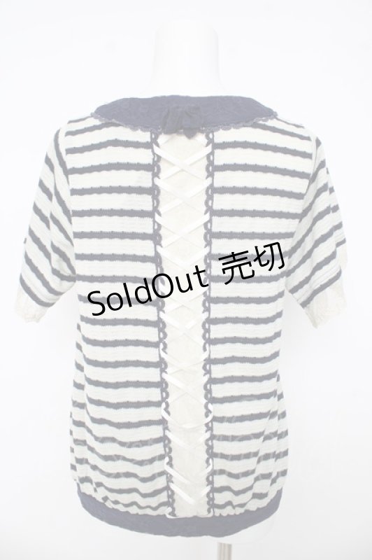 画像2: axes femme / バックレースアップボーダーTシャツ  紺 Y-26-03-03-031-AX-TO-SZ-ZS (2)