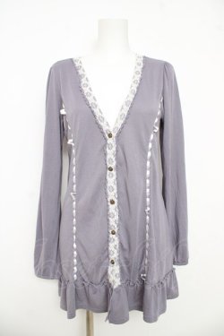 画像1: axes femme / バックレースロングカーディガン  ラベンダー Y-26-03-03-036-AX-TO-SZ-ZY