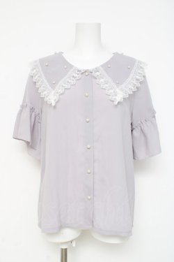 画像1: axes femme / パールビッグ襟ブラウス  ラベンダー Y-26-03-06-076-AX-BL-SZ-ZY