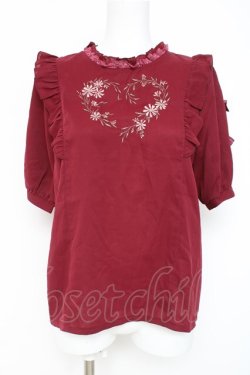 画像1: axes femme POETIQUE / フラワーハート刺 ブラウス  ワイン Y-26-03-06-079-AX-BL-SZ-ZY