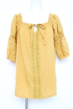 画像1: axes femme / 袖レース2WAYブラウス  イエロー Y-26-03-06-080-AX-BL-SZ-ZY