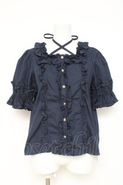 画像1: Chalmiere / スクエア開きコットンブラウス  紺 Y-26-03-06-081-LO-BL-SZ-ZY