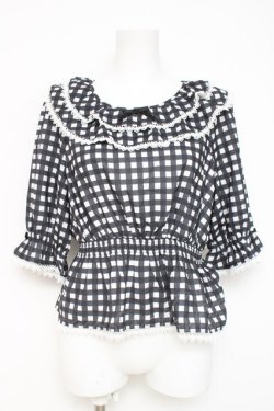 画像1: axes femme kawaii / フリル襟シャーリングブラウス M 黒 Y-26-03-06-082-AX-BL-SZ-ZY