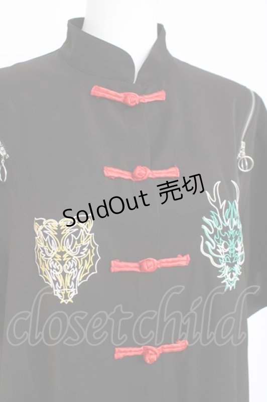 画像3: LISTEN FLAVOR / 刺繍入りチャイナシャツ  黒 Y-26-03-06-126-PU-BL-SZ-ZY (3)