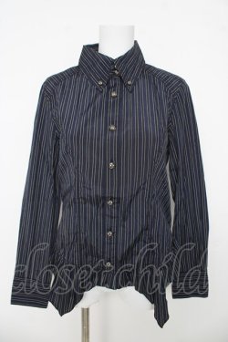 画像1: ALGONQUINS / レジメ柄イレヘムブラウス F ネイビー/ブラック Y-26-03-06-131-AL-BL-SZ-ZY