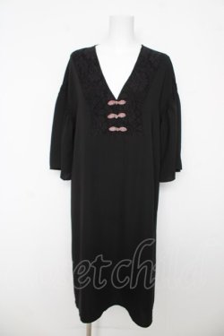 画像1: axes femme / チャイナ釦ゆったりロングワンピース M 黒 Y-26-03-06-162-AX-OP-SZ-ZY