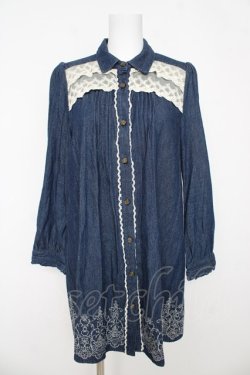 画像1: axes femme / 刺繍入りバクシフォンデニムチュニ M インディゴ Y-26-03-06-165-AX-OP-SZ-ZY