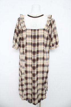 画像2: axes femme POETIQUE / ハイネックチェック半袖ワンピース  ベージュ Y-26-03-06-178-AX-OP-SZ-ZY