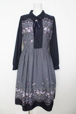 画像1: axes femme / バラ×千鳥柄襟付ワンピース  紺 Y-26-03-06-180-AX-OP-SZ-ZY