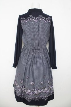 画像2: axes femme / バラ×千鳥柄襟付ワンピース  紺 Y-26-03-06-180-AX-OP-SZ-ZY