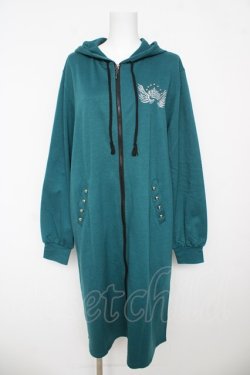 画像1: ALGONQUINS / クラウン羽刺繍パーカーワンピース F グリーン Y-26-03-06-208-AL-OP-SZ-ZY